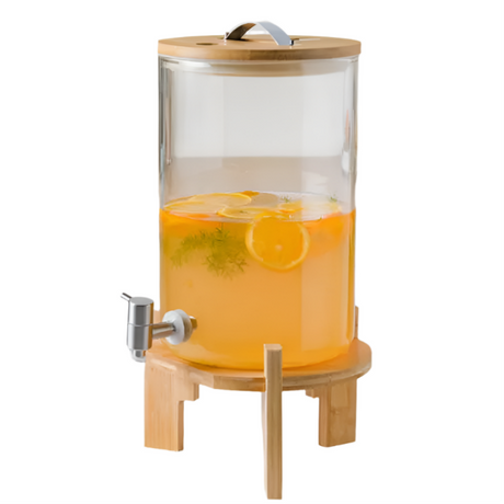 Glass Beverage Dispenser with Bamboo Lid & Stand 11L