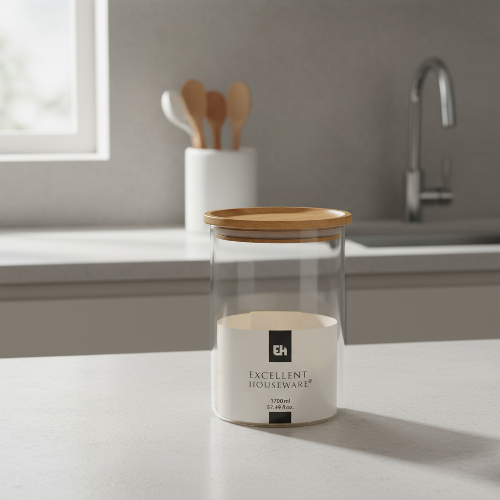 Glass Storage Jar With Bamboo Lid 1.7L