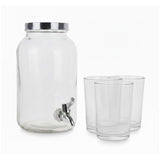 Glass Beverage Dispenser 3L With Four Mugs 390ml