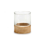 Glass Candleholder Wood Base Orbed Small