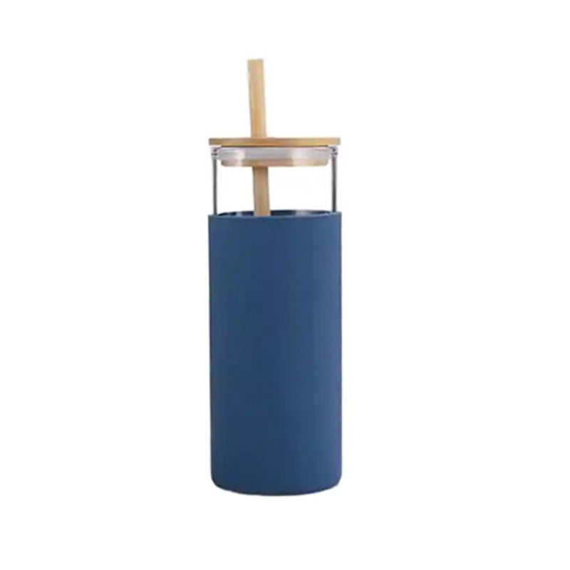 Glass Drink Bottle With Straw 480ml