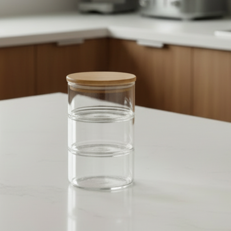 Glass Jar with 3 Layers and Wooden Lid 3x400ml
