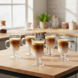Glass Latte Coffee Cup With Foot and Handle 250ml (Set of 6)
