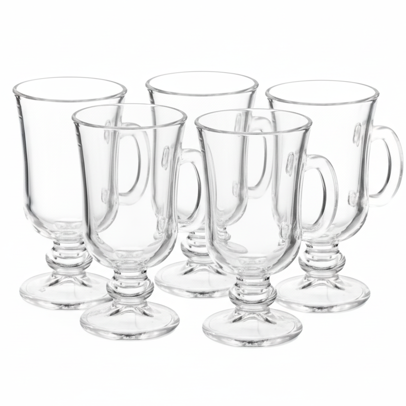Glass Latte Coffee Cup With Foot and Handle 250ml (Set of 5)