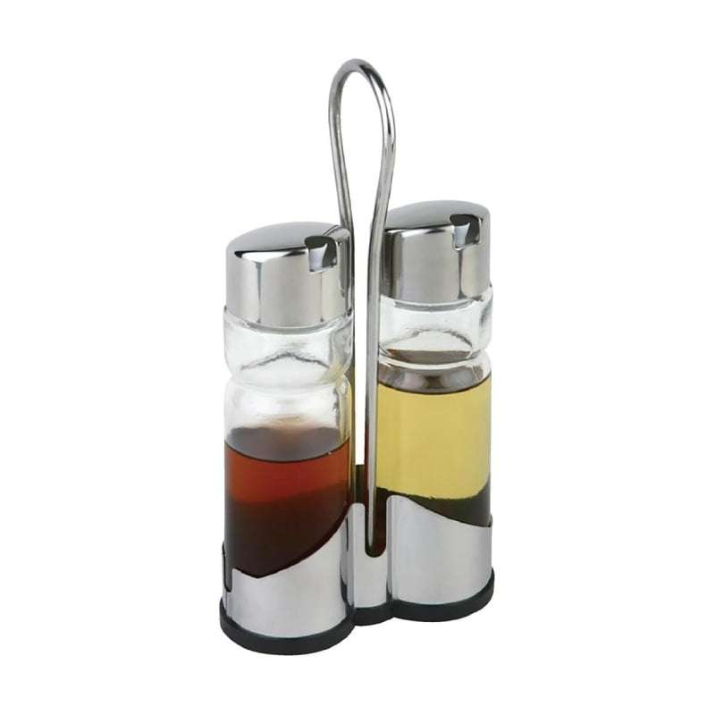 Glass Oil & Vinegar Bottle With Stainless Steel Stand