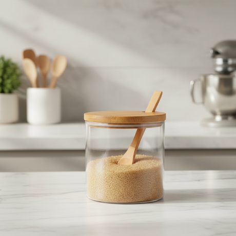 Glass Jar With Bamboo Lid and Spoon