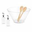Glass Salad Bowl With Wood Spoons & Cruets Set of 5pcs