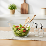 Glass Salad Bowl With Wood Spoons & Cruets Set of 5pcs
