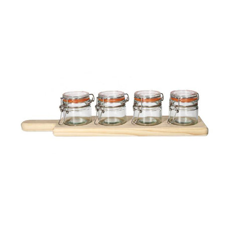 Glass Small Jar With Wooden Tray (Set of 5)