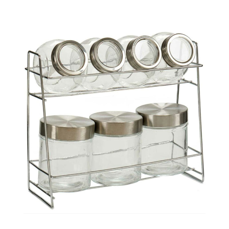 Glass Spice Jar With Stand (Set of 7)