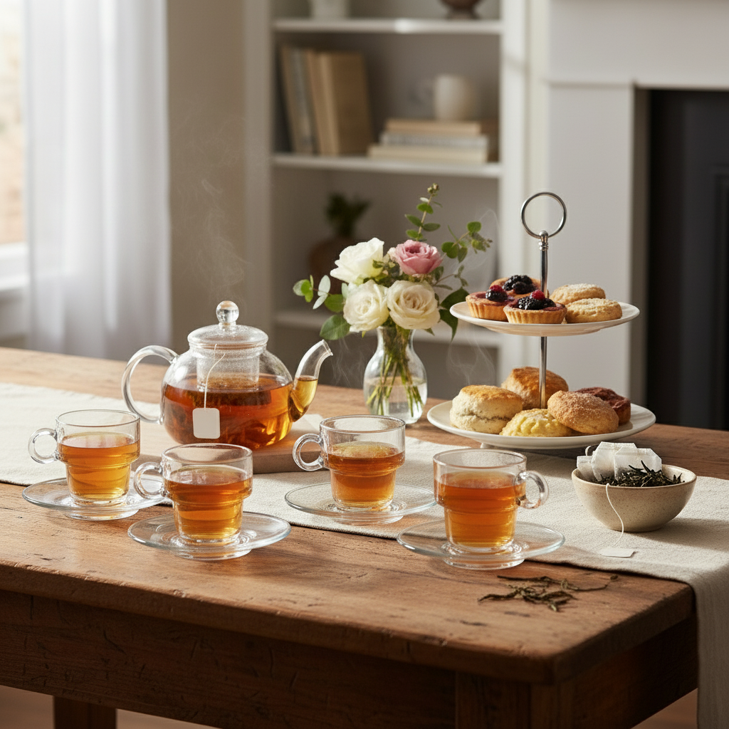 Glass Tea Cup 100ml With Saucer (Set of 6)