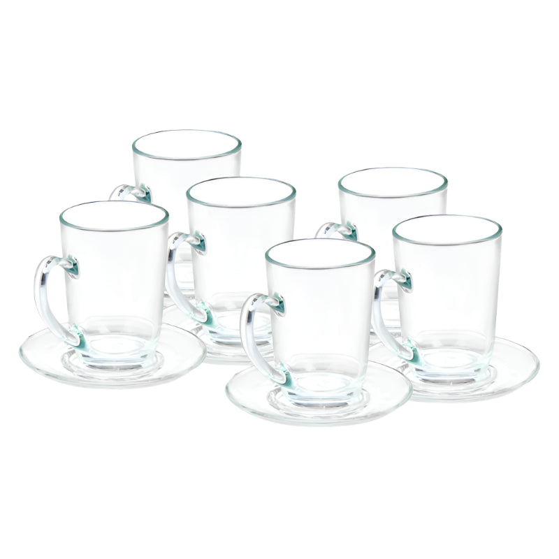 Glass Tea Cup 200ml With Saucer (Set of 6)