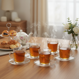 Glass Tea Cup 200ml With Saucer (Set of 6)