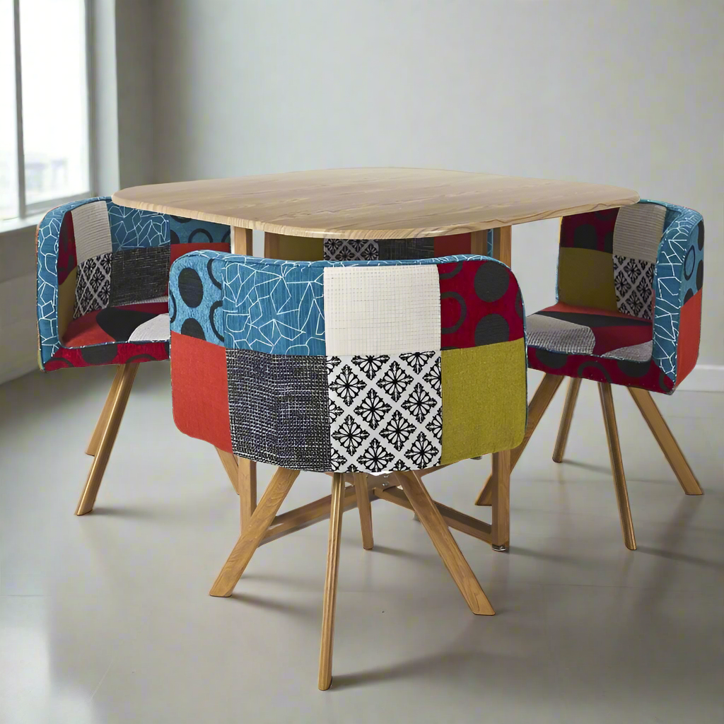 Patch Work Chairs & Table (Set of 4)