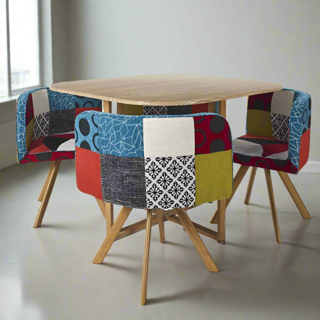 Patch Work Chairs & Table (Set of 4)