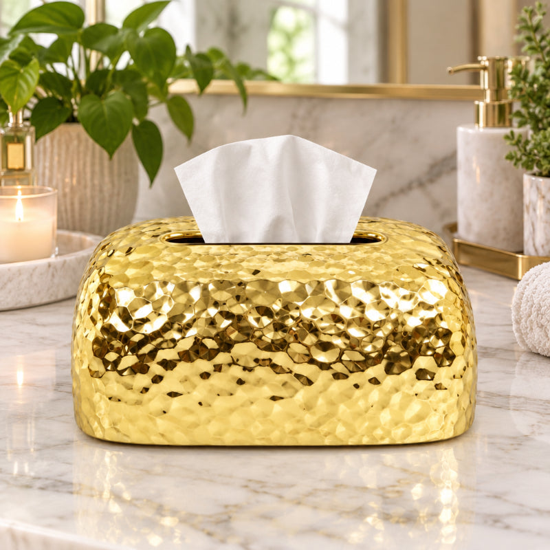 Hammered Tissue Box Gold