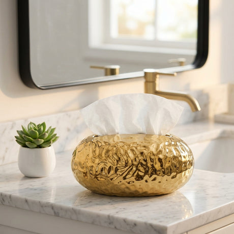 Hammered Gold Ceramic Tissue Box