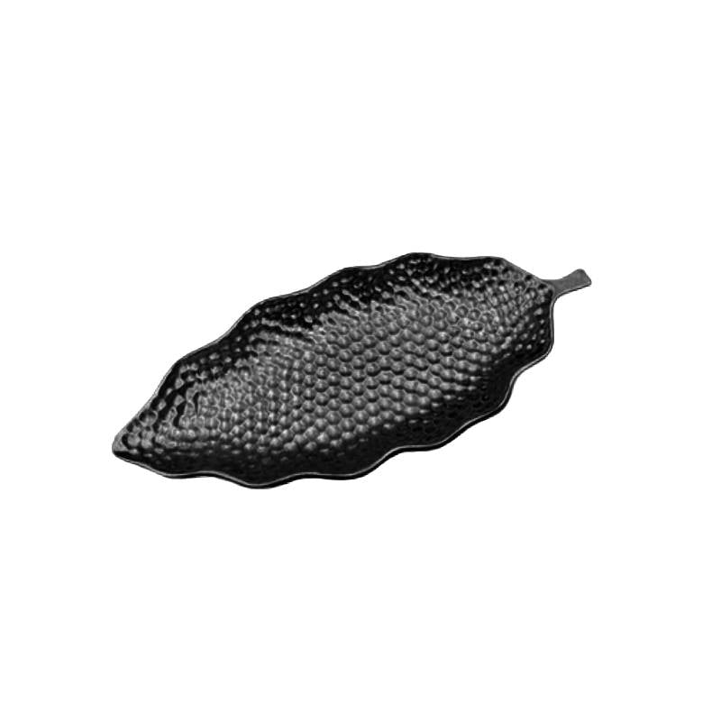 Hammered Leaf Long Serving Tray Black Large