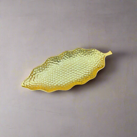 Hammered Leaf Long Serving Tray Gold Large