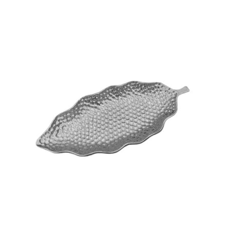 Hammered Leaf Long Serving Tray Silver Large