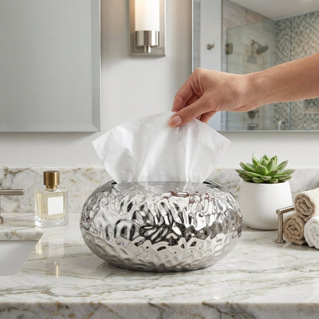 Hammered Silver Ceramic Tissue Box