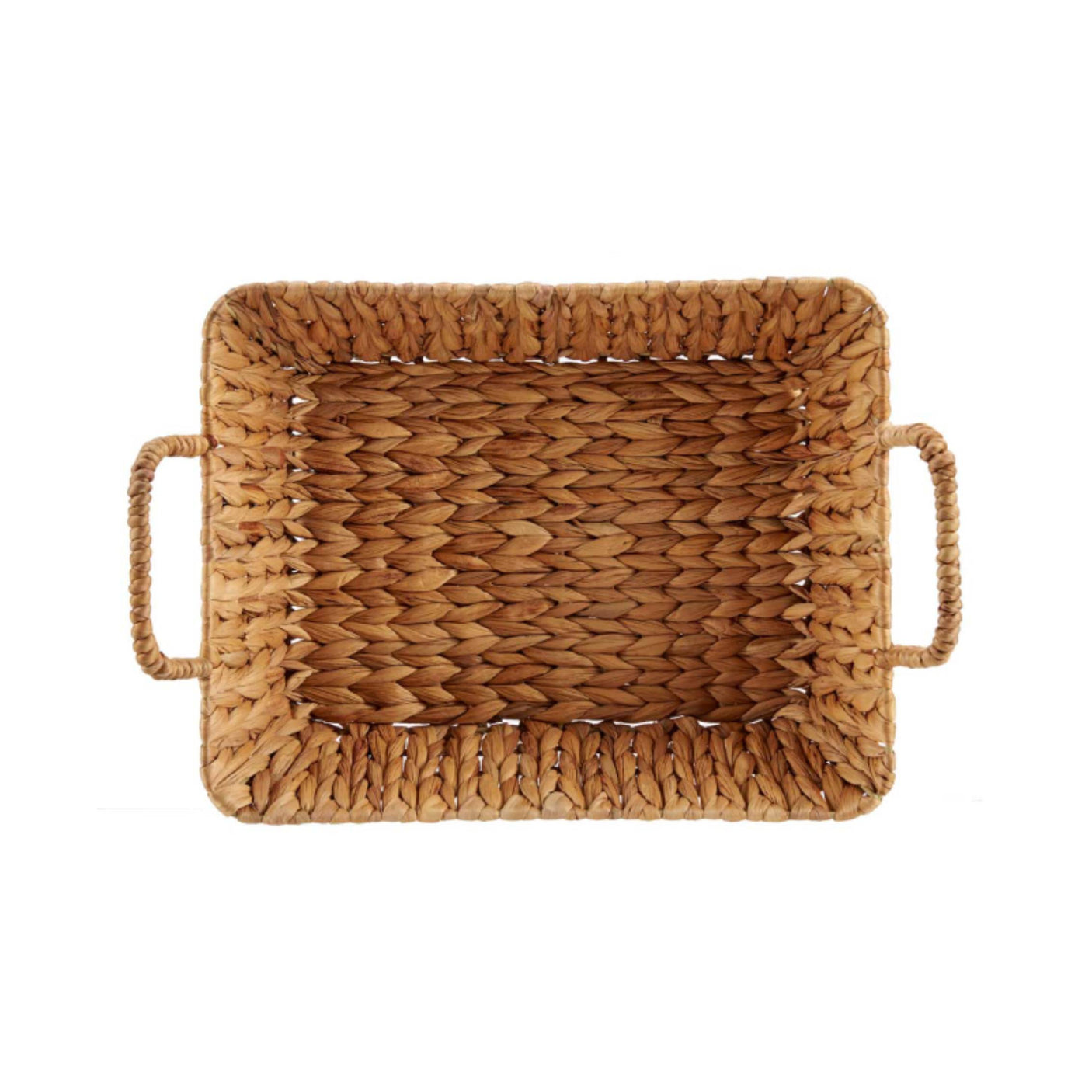 High Rectangular Straw Centerpiece Dish With Handle