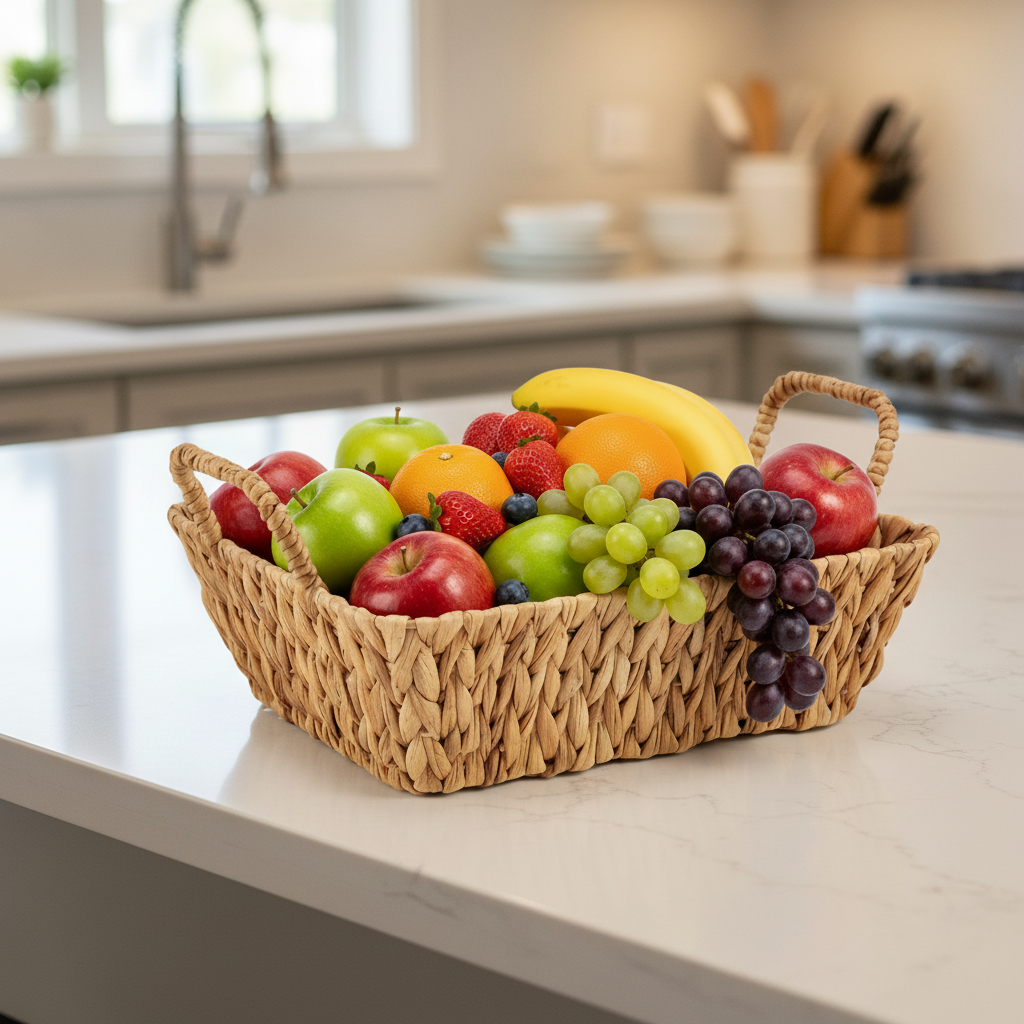 High Rectangular Straw Centerpiece Basket With Handle