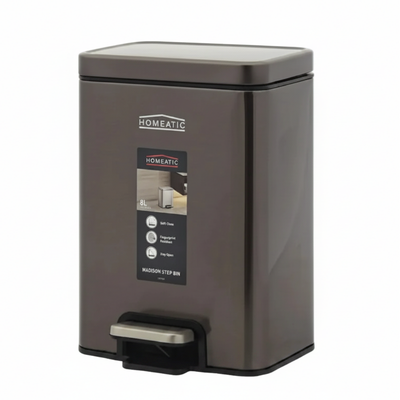 Homeatic Stainless Steel Pedal Bin 8L Metallic Brown