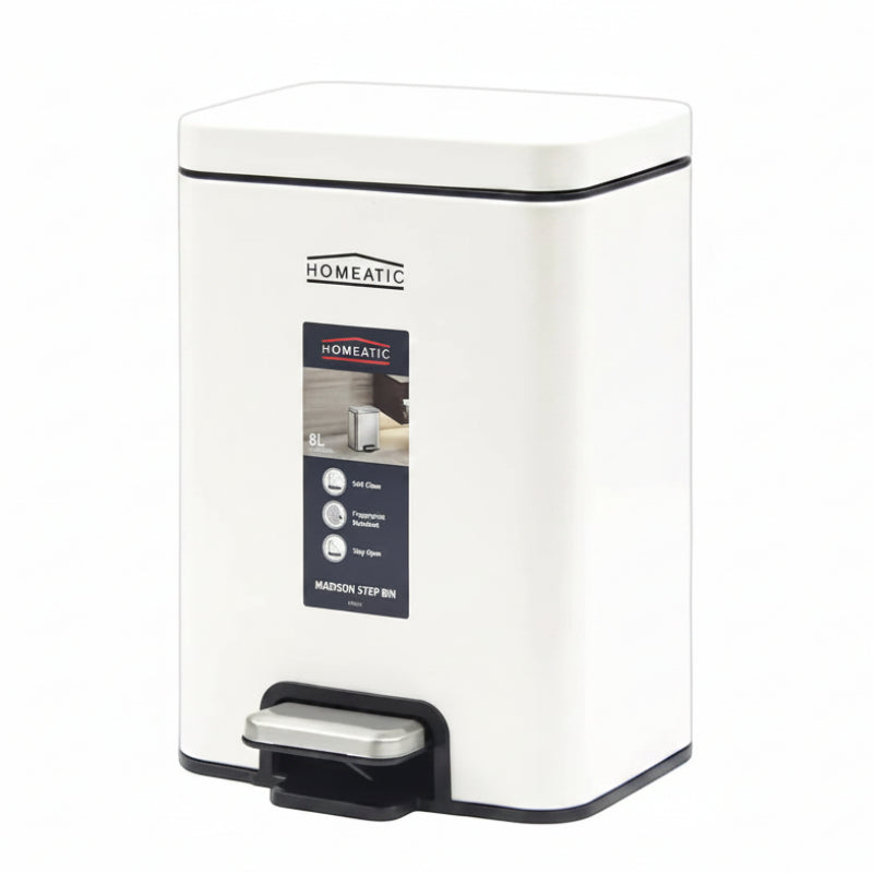 Homeatic Stainless Steel Pedal Bin 8L White