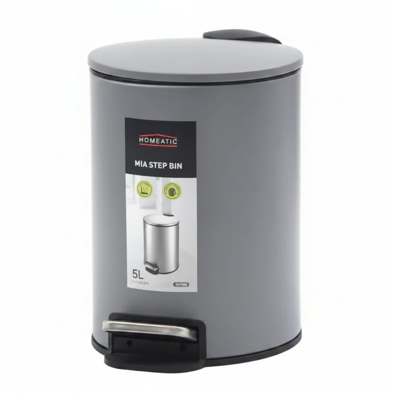 Homeatic Stainless Steel Step Bin 5L Grey
