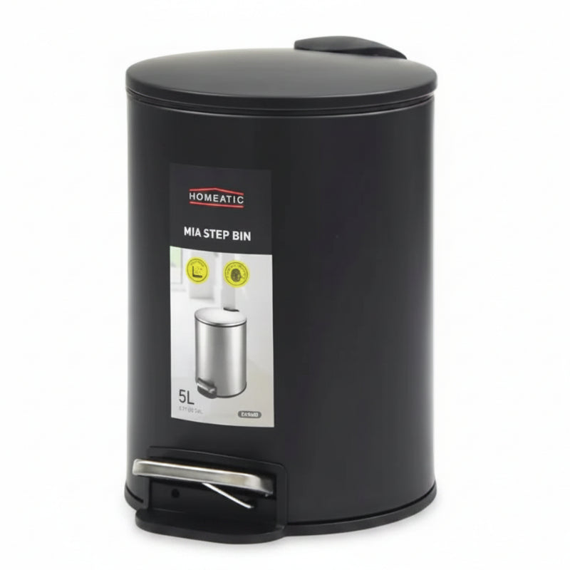 Homeatic Stainless Steel Step Bin 5L Black