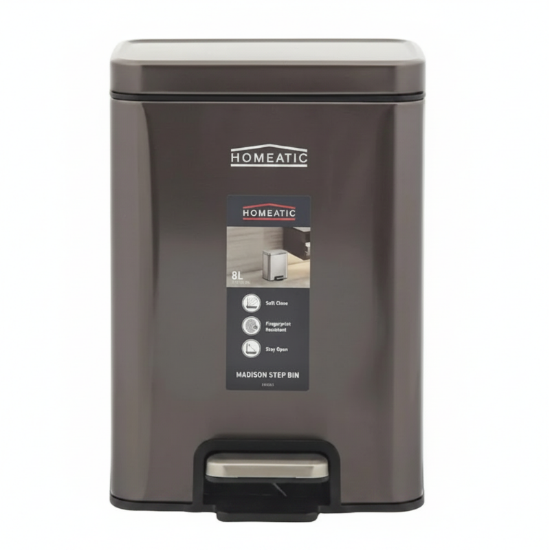 Homeatic Stainless Steel Pedal Bin 8L Metallic Brown