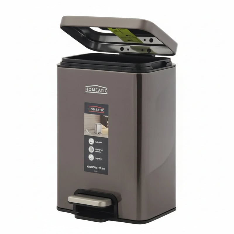 Homeatic Stainless Steel Pedal Bin 8L Metallic Brown