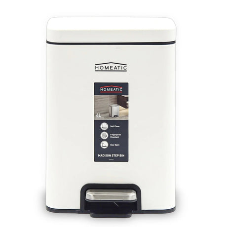 Homeatic Stainless Steel Pedal Bin 6L White