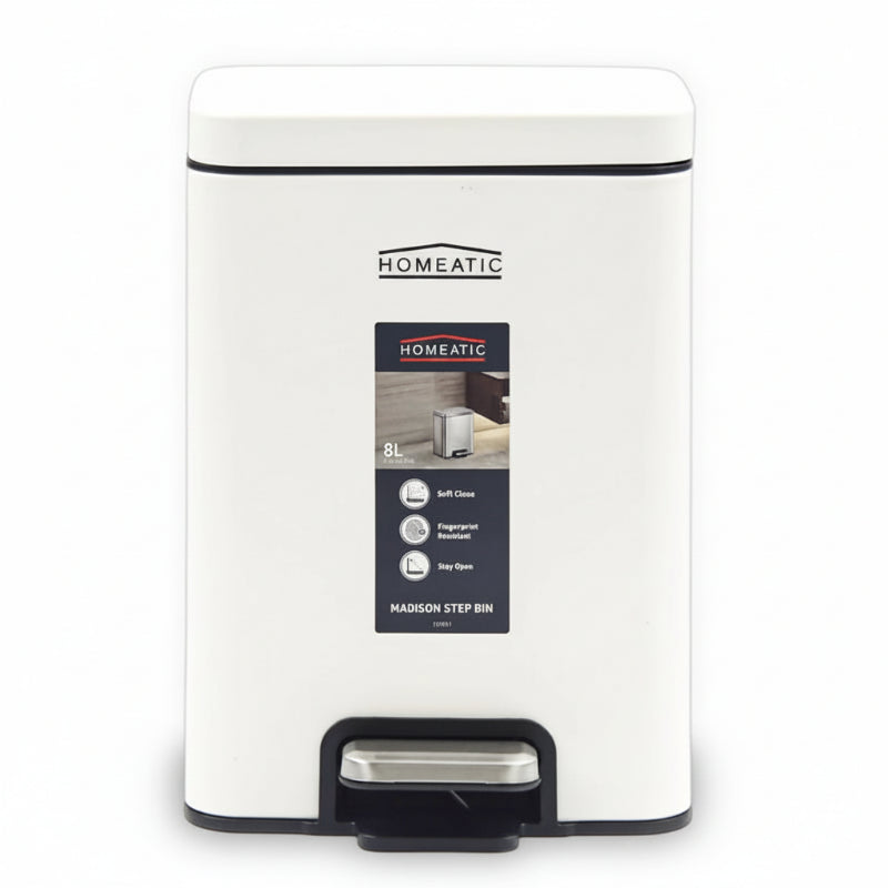 Homeatic Stainless Steel Pedal Bin 8L White