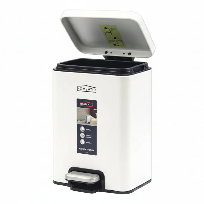 Homeatic Stainless Steel Pedal Bin 8L White