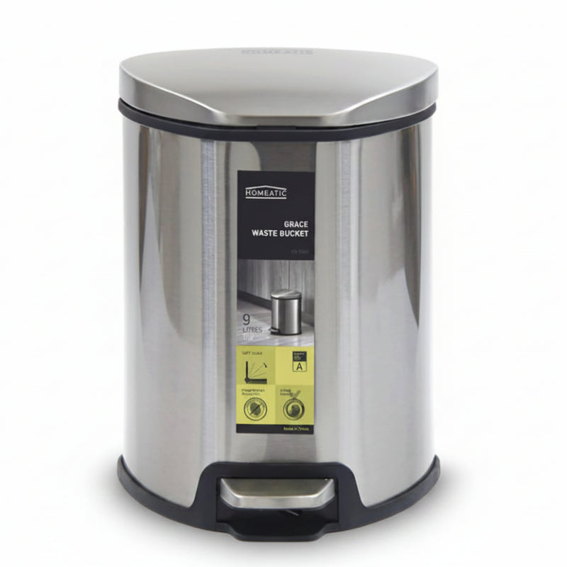 Homeatic Stainless Steel Soft Close Pedal Bin 9L Silver