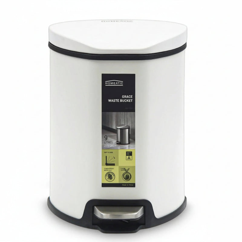 Homeatic Stainless Steel Soft Close Pedal Bin 9L White