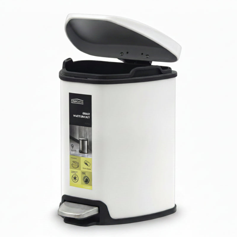 Homeatic Stainless Steel Soft Close Pedal Bin 9L White