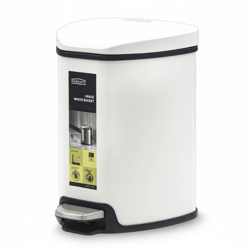 Homeatic Stainless Steel Soft Close Pedal Bin 9L White