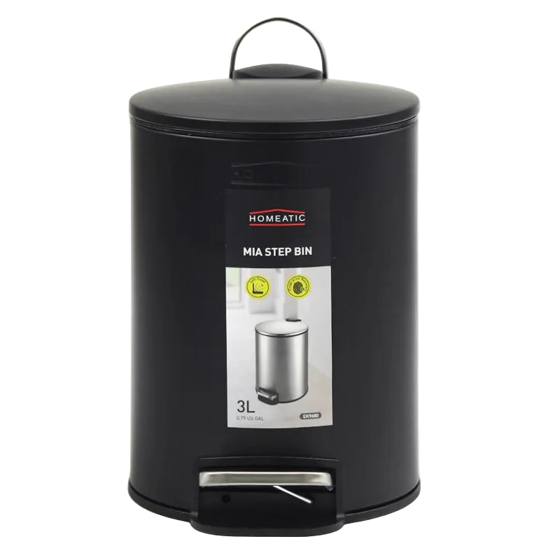 Homeatic Stainless Steel Step Bin 3L Black