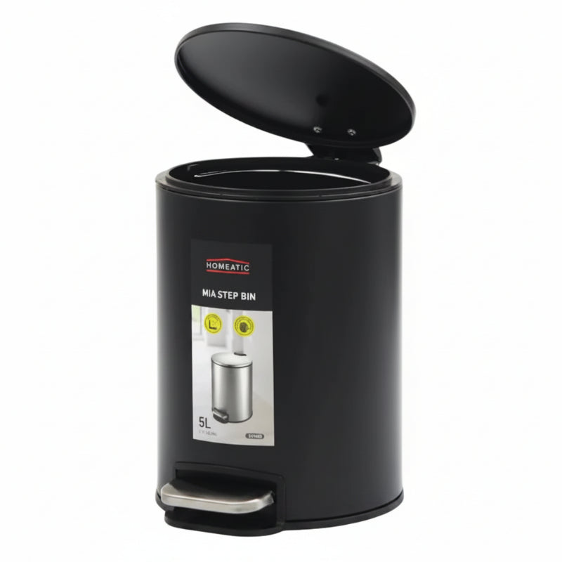 Homeatic Stainless Steel Step Bin 5L Black