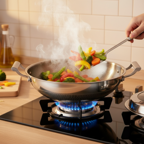 Honey Comb Stainless Steel Wok Pan 34cm