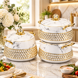Hotpot Casserole Set White Marble & Gold