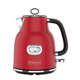 Westinghouse retro electric kettle, red with black handle and chrome base, water gauge