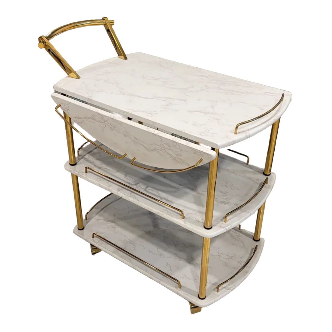 EuroGold Extendable Kitchen Tea Trolley Marble Finish