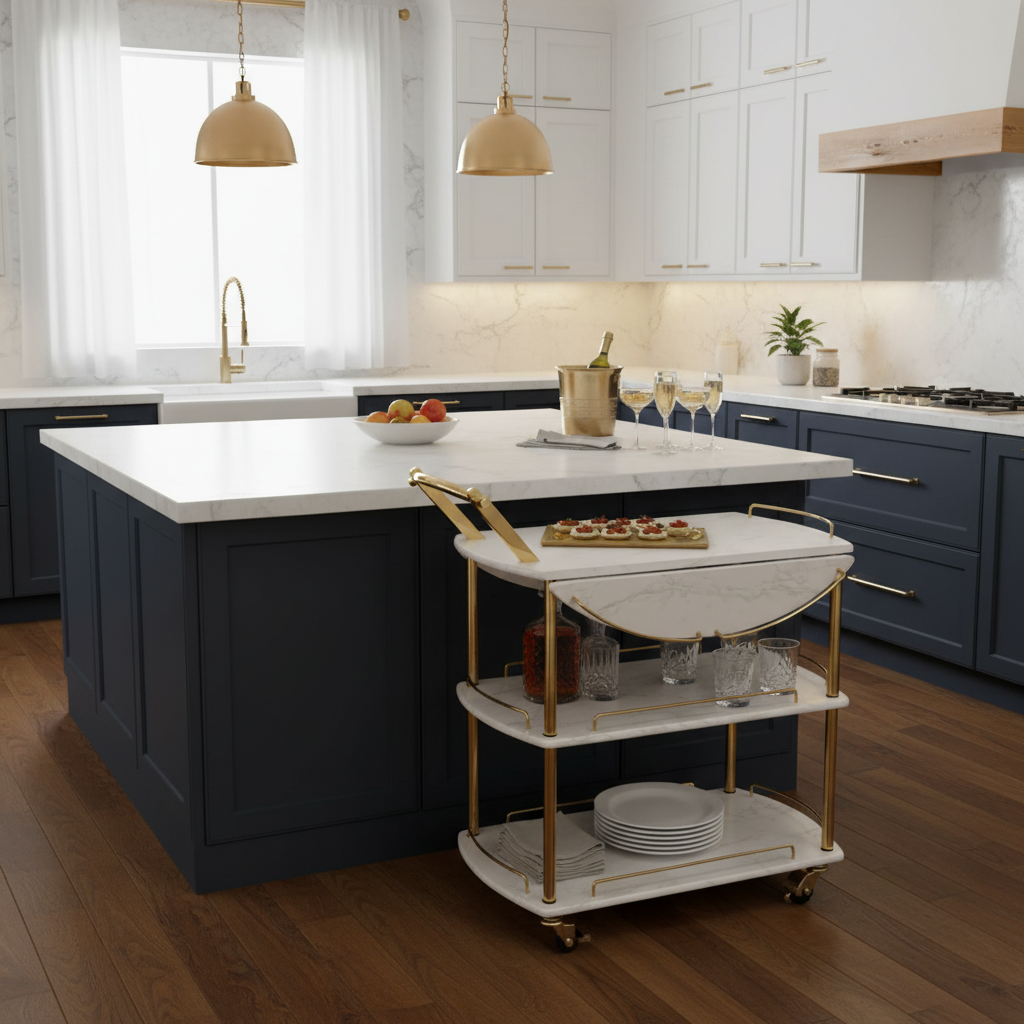 EuroGold Extendable Kitchen Tea Trolley Marble Finish