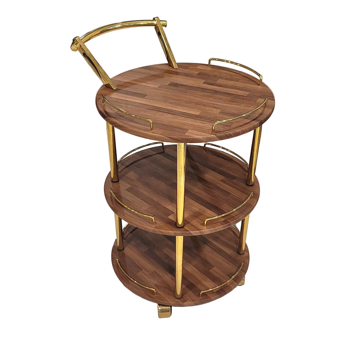 EuroGold Kitchen Tea Trolley Round Brown Wood Finish