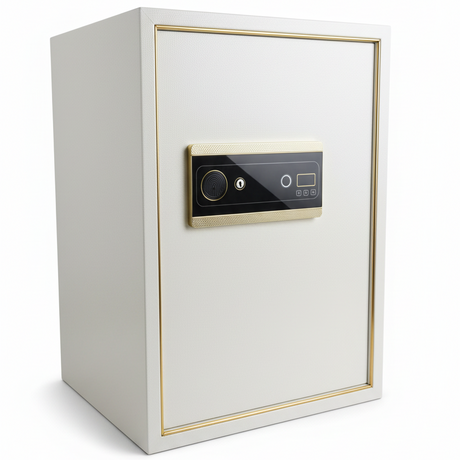 White steel digital biometric safe with fingerprint keypad panel
