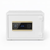 Large white steel electronic biometric safe with keypad and fingerprint scanner